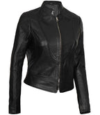 Women Black Cafe Racer Leather Jacket