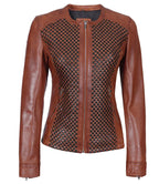 Womens Brown Cafe Racer Leather Jacket – Unique Texture