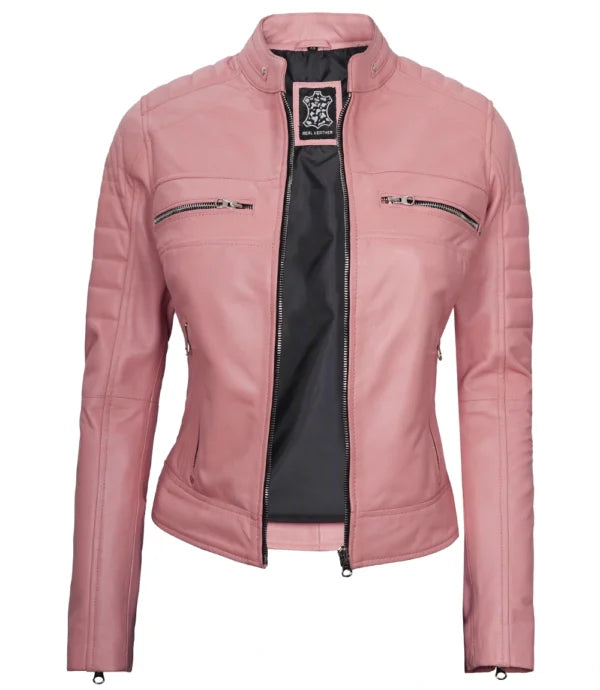 Womens Pink Leather Cafe Racer Jacket – Austin Collection