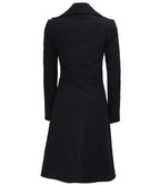 Womens Black Double Breasted Wool Trench Coat