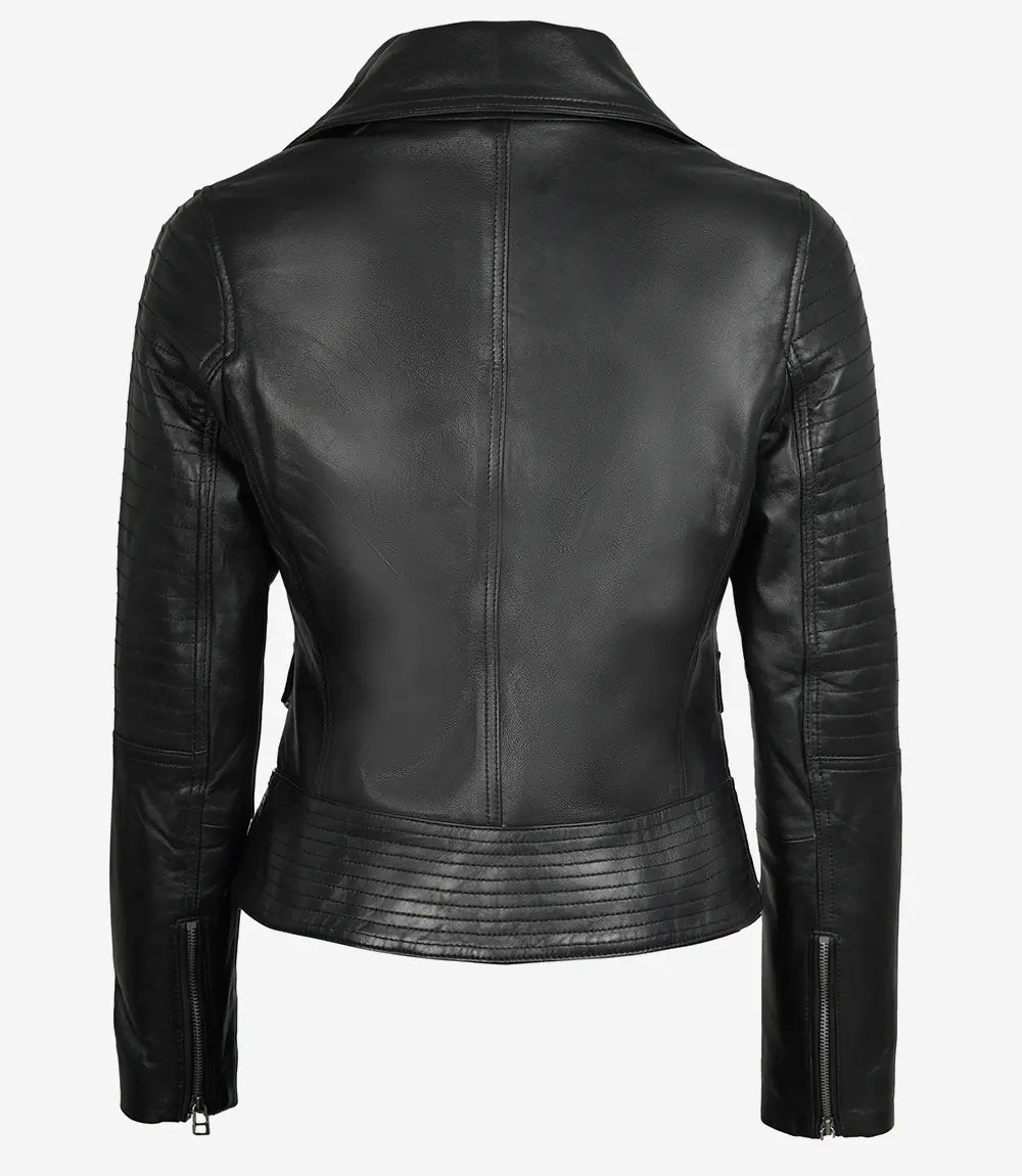 Womens Sleek Black Leather Moto Biker Jacket