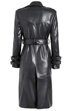 Womens Black Long Leather Trench Coat
