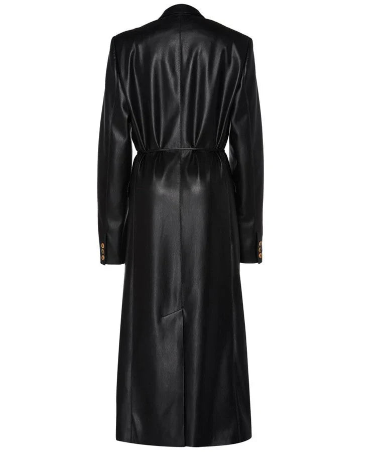 Womens Black Leather Trench Coat