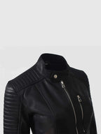 Womens Quilted Cafe Racer Leather Jacket