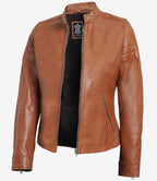 Womens Cafe Racer Tan Leather Jacket