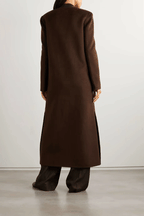 Womens Collarless Dark Brown Wool Trench Coat
