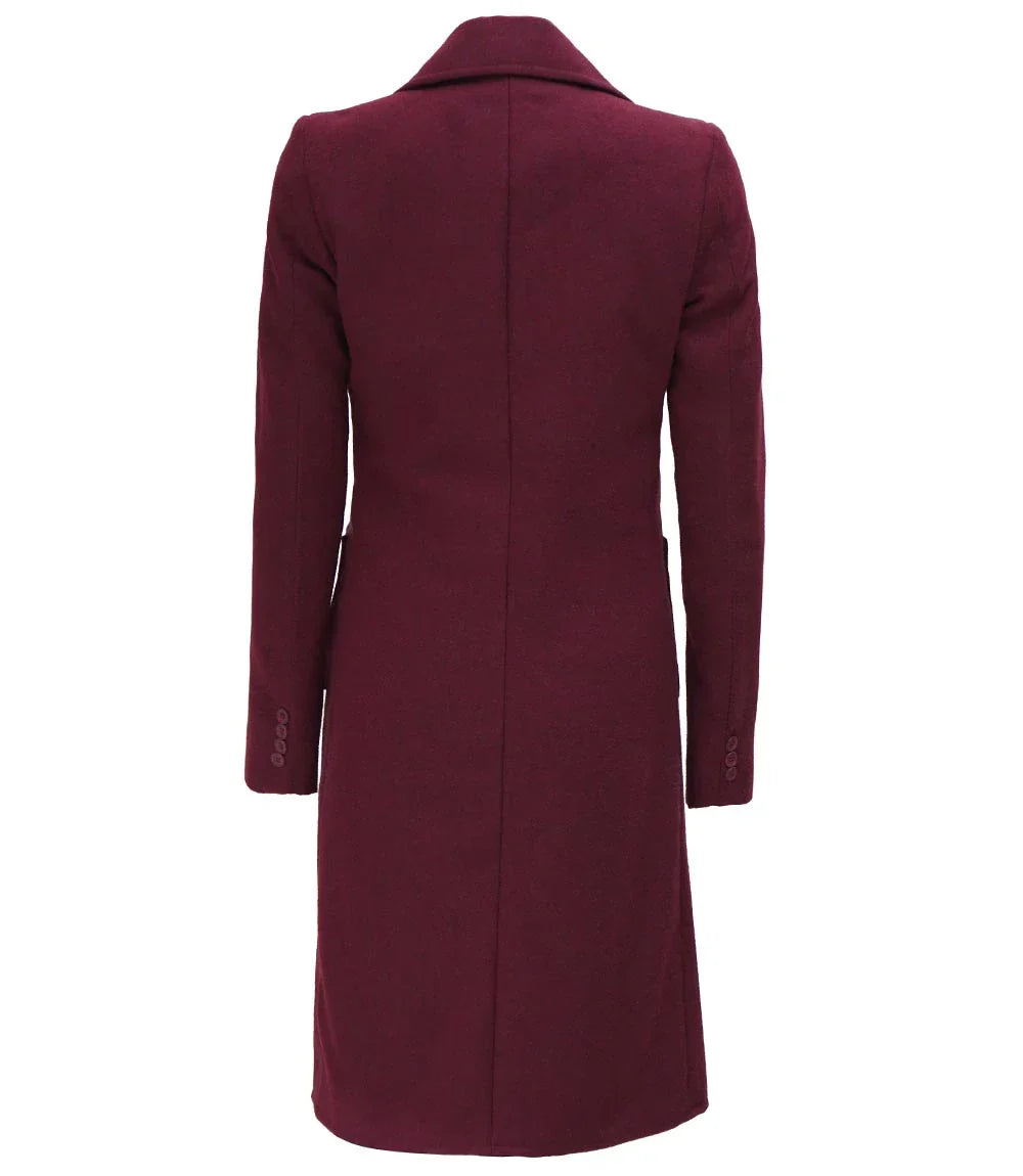 Womens Maroon Long Wool Coat