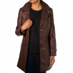 Womens Chocolate Brown Genuine Leather Trench Coat