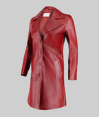 Womens Minimalist Red Leather Trench Coat