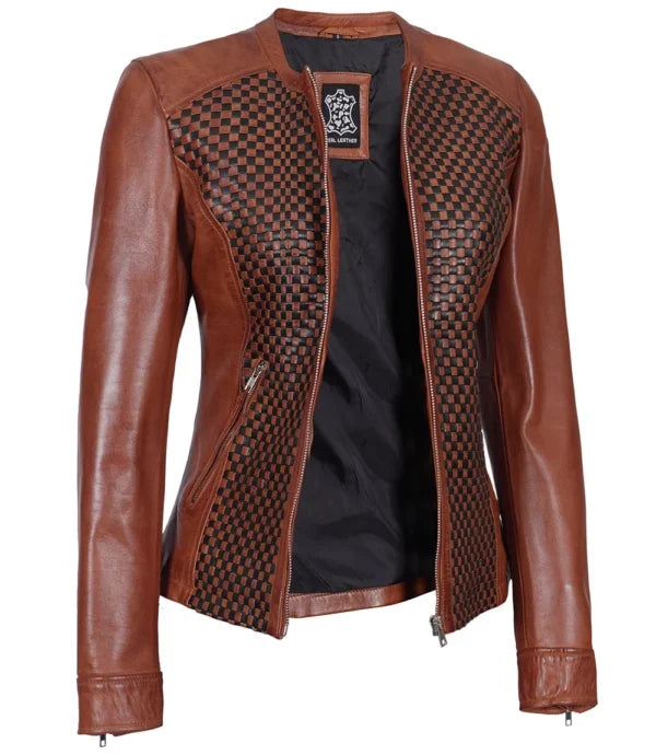 Womens Brown Cafe Racer Leather Jacket – Unique Texture