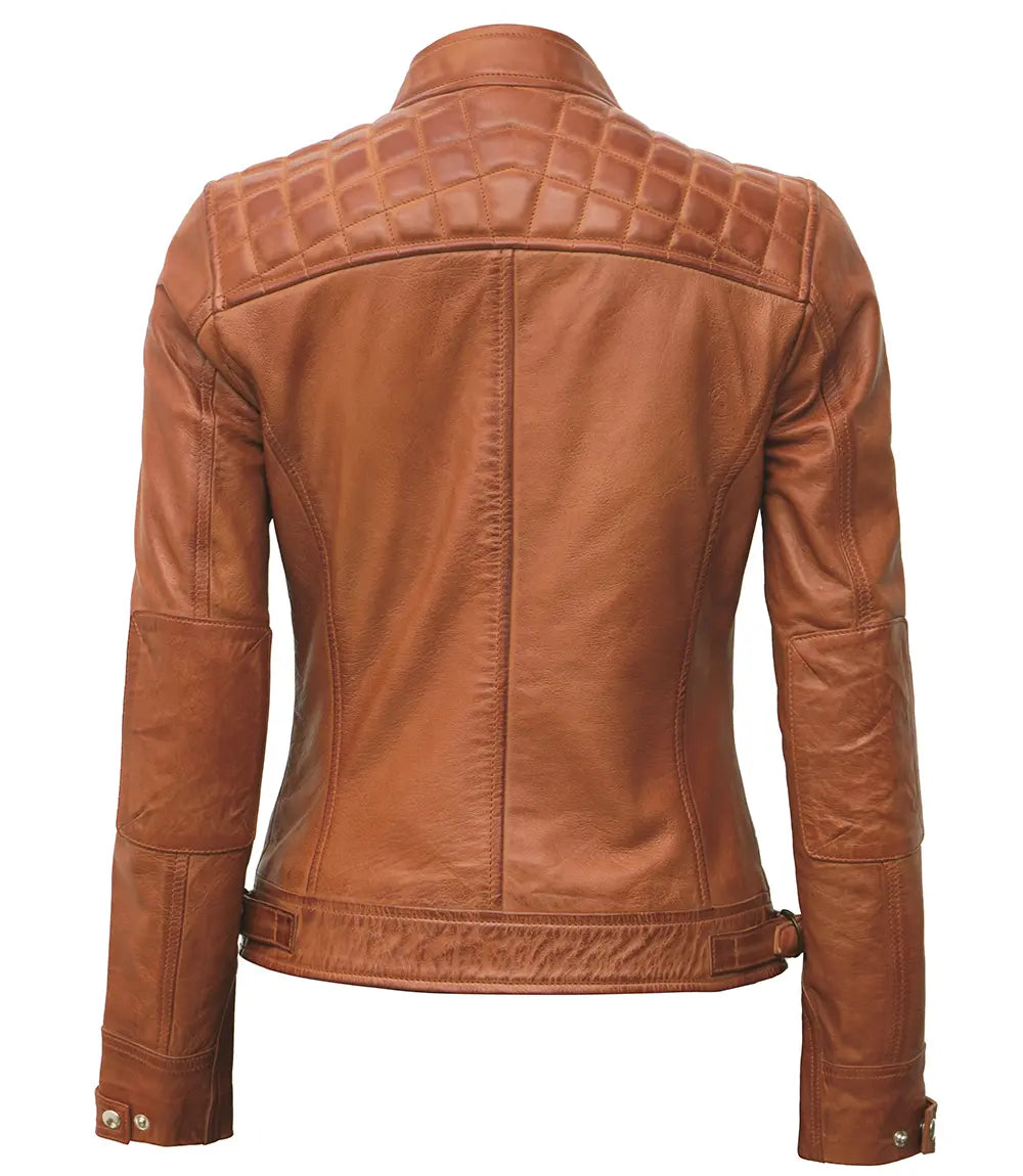 Classic Womens Cafe Racer Tan Leather Jacket