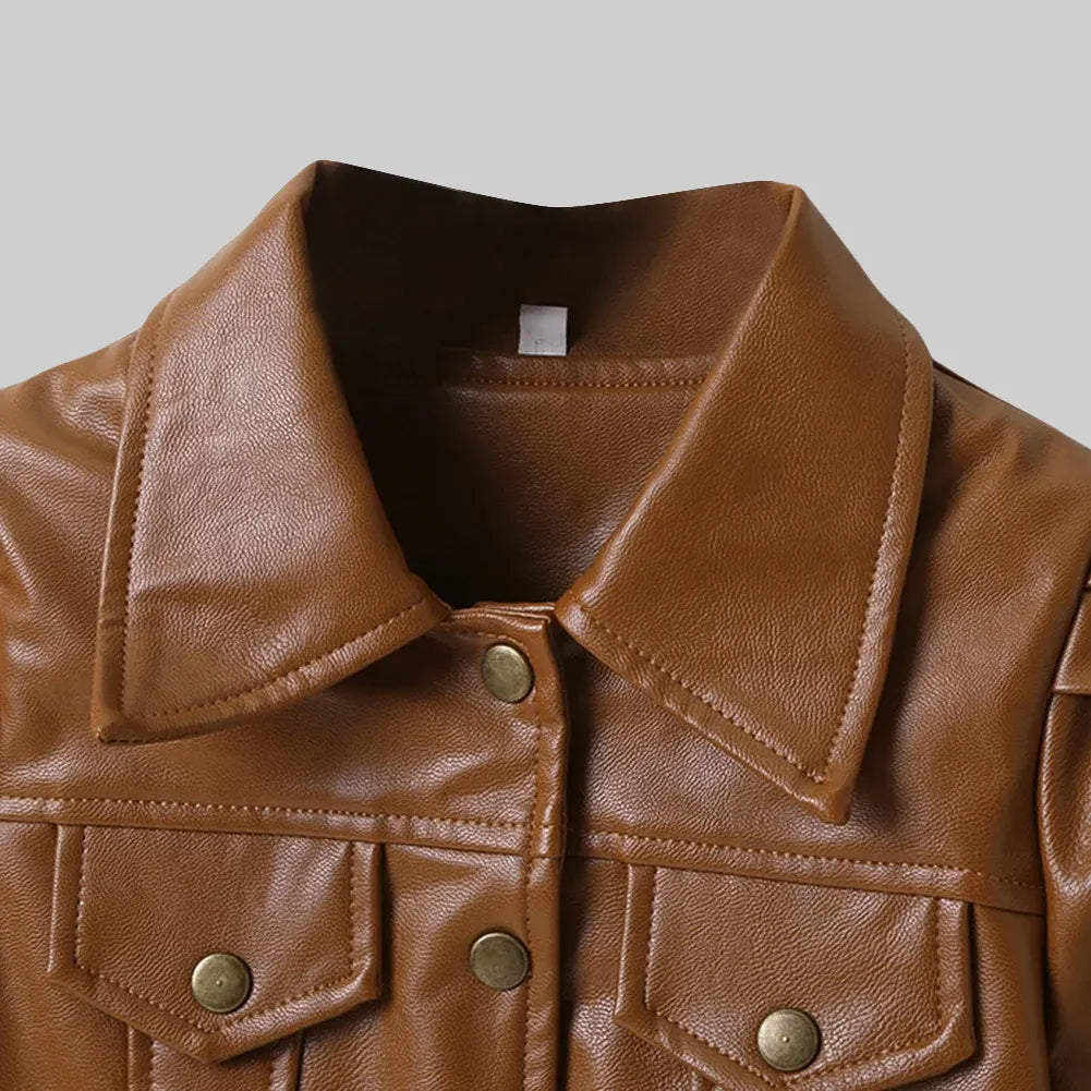 Stacy Womens Brown Cropped Leather Jacket