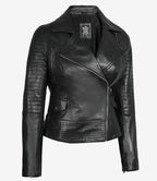 Womens Sleek Black Leather Moto Biker Jacket