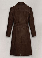 Womens Dark Brown Suede Leather Trench Coat