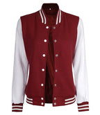 Womens Maroon White Sleeves Varsity Jacket