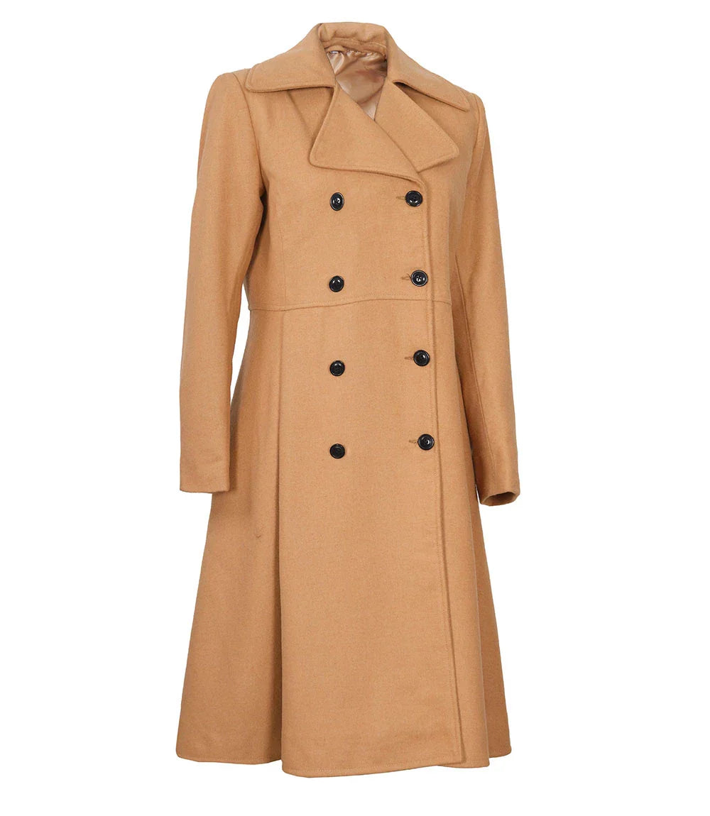 Womens Beige Wool Coat – Double-Breasted
