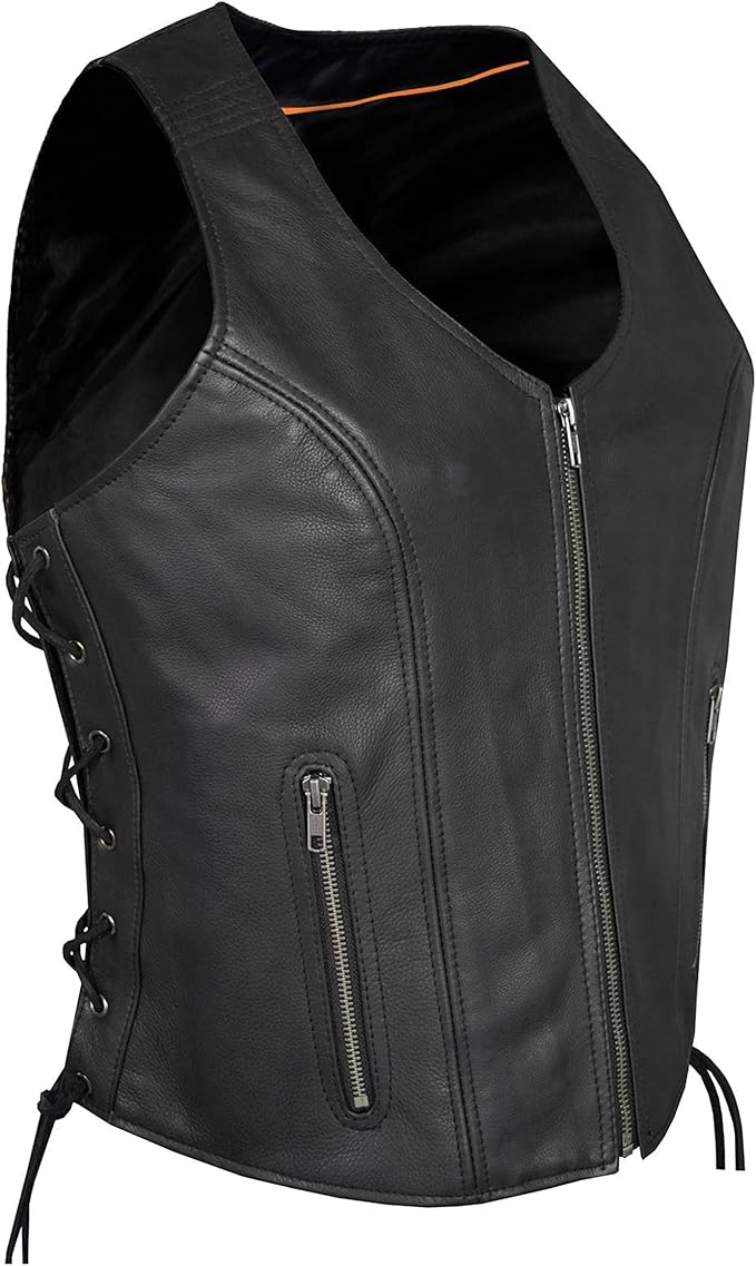 Women Solid Soft Leather Biker Vest