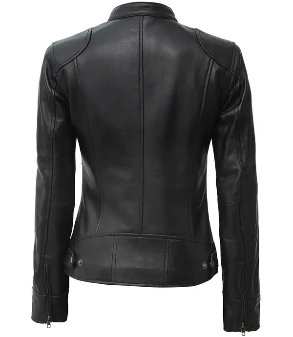 Womens Tall Black Leather Biker Jacket