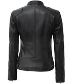 Womens Tall Black Leather Biker Jacket