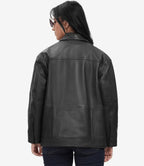 Womens Black Oversized Leather Trucker Jacket