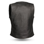 Women Black Side Lace Motorcycle Leather Vest