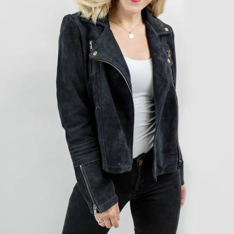 Women Black Suede Biker Jacket
