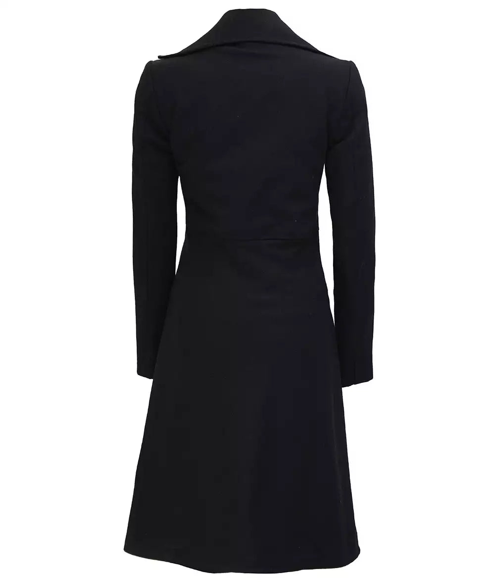 Women Black Double Breasted Wool Trench Coat