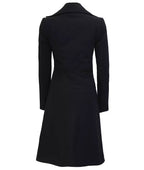 Women Black Double Breasted Wool Trench Coat