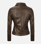 Women Dark Brown Leather Trucker Jacket