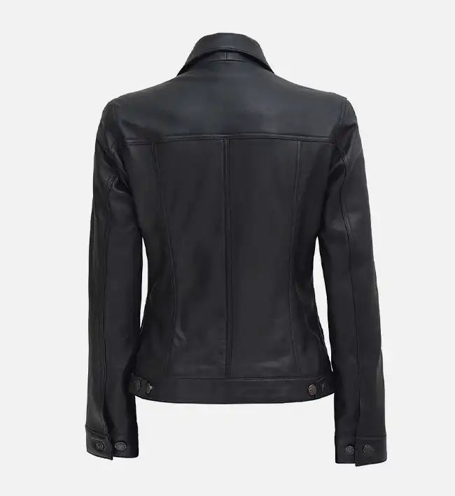 Womens Leather Black Trucker Jacket
