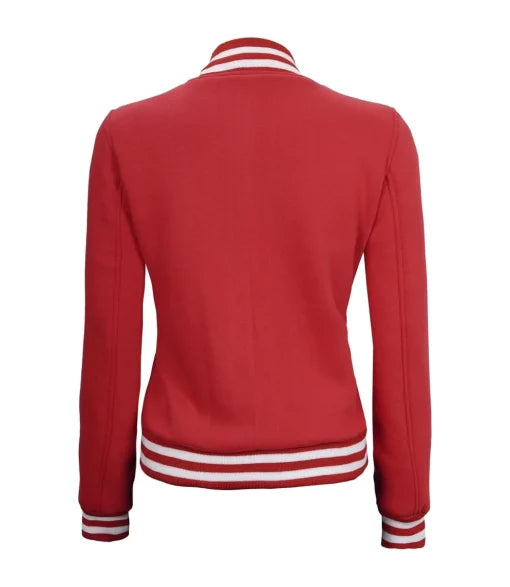 Women Bomber Style Red Varsity Jacket