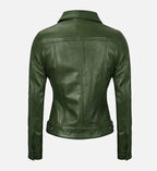 Women Green Leather Trucker Jacket
