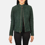 Women Green Suede Biker Jacket