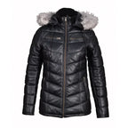 Women Winter Fur Trimmed Hoodie Puffer Leather Jacket