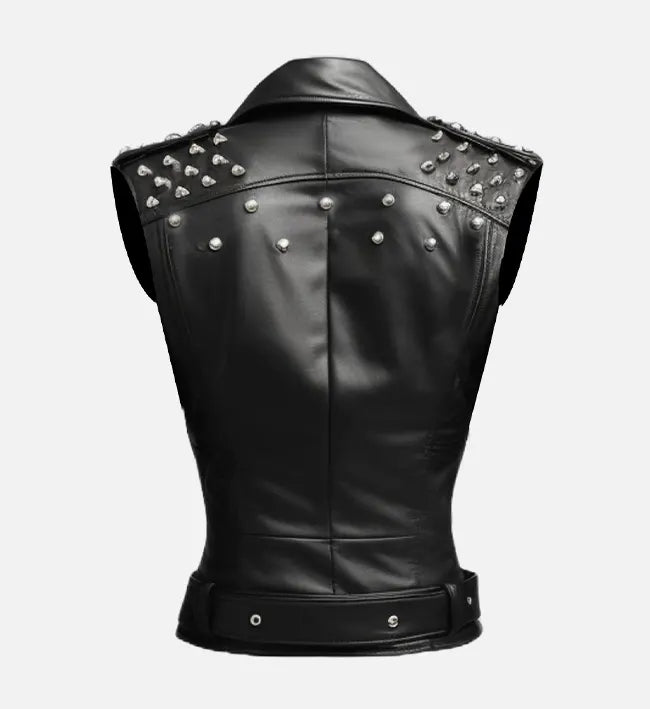 Women Black Stylish Biker Style Leather Vest