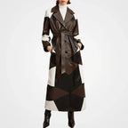 Womens Three Tone Patchwork Leather Coat