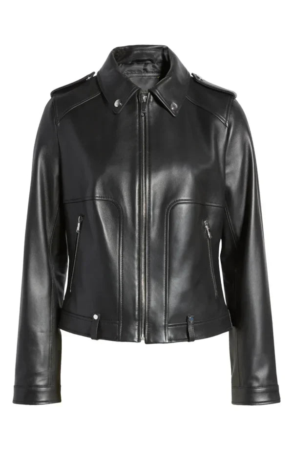 Womens Tall Black Nappa Leather Biker Jacket