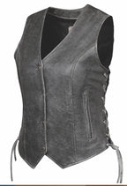 Women Soft Gray Leather Side Lace Vest