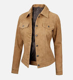 Womens Light Brown Suede Trucker Jacket