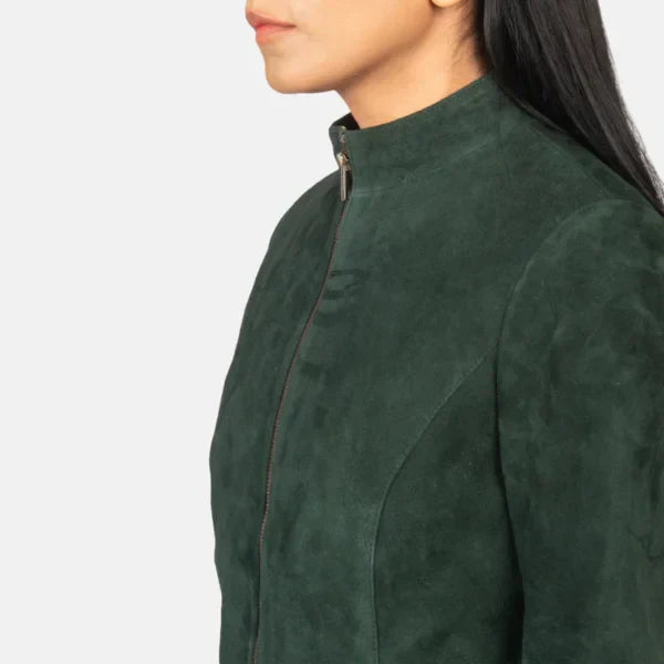 Women Green Suede Biker Jacket