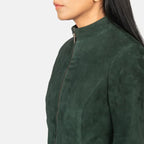 Women Green Suede Biker Jacket