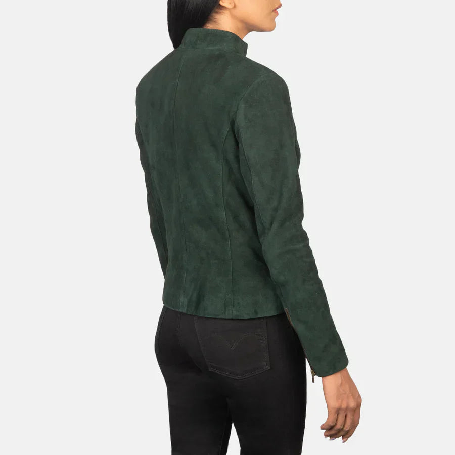 Women Green Suede Biker Jacket