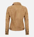 Womens Light Brown Suede Trucker Jacket