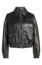 Womens Black Tall Leather Bomber Spread jacket