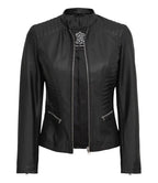 Womens Tall Black Cafe Racer Leather Jacket