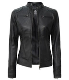 Womens Tall Black Leather Biker Jacket
