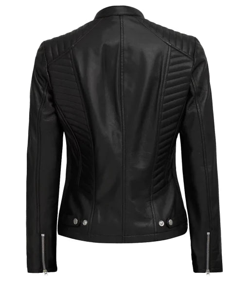 Womens Tall Black Cafe Racer Leather Jacket