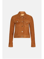 Womens Tan Brown Suede Leather Trucker Jacket