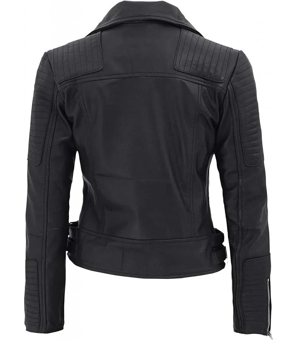 Real Leather Womens Biker Jacket Bari Black