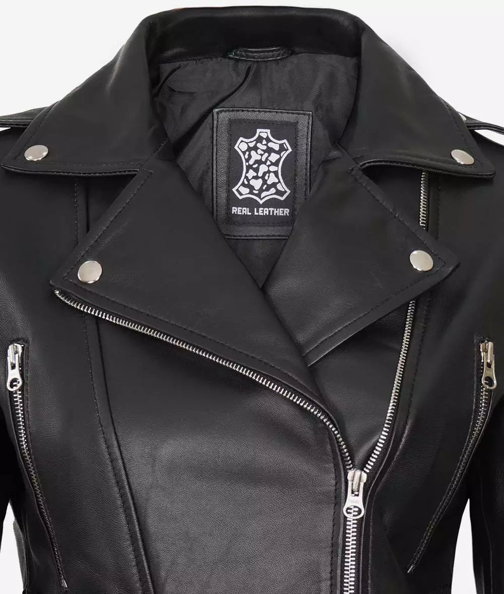 Black Cropped Leather Jacket for Women